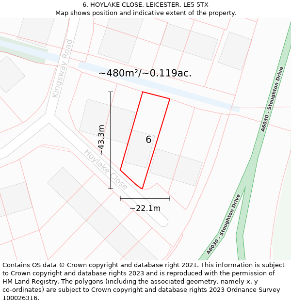 6, HOYLAKE CLOSE, LEICESTER, LE5 5TX: Plot and title map