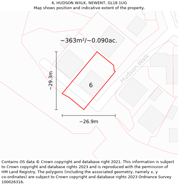 6, HUDSON WALK, NEWENT, GL18 1UG: Plot and title map