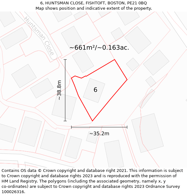 6, HUNTSMAN CLOSE, FISHTOFT, BOSTON, PE21 0BQ: Plot and title map