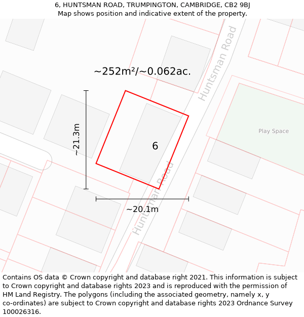 6, HUNTSMAN ROAD, TRUMPINGTON, CAMBRIDGE, CB2 9BJ: Plot and title map