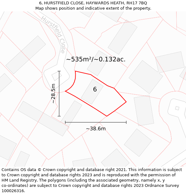 6, HURSTFIELD CLOSE, HAYWARDS HEATH, RH17 7BQ: Plot and title map