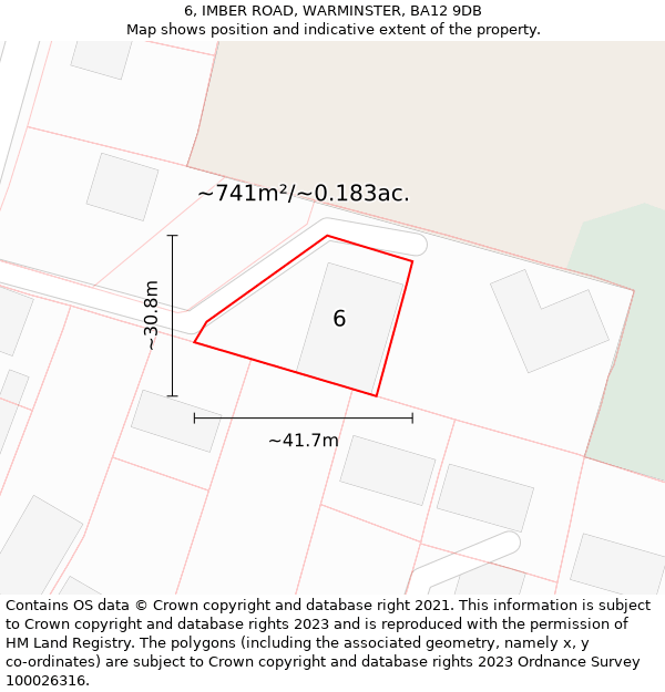 6, IMBER ROAD, WARMINSTER, BA12 9DB: Plot and title map