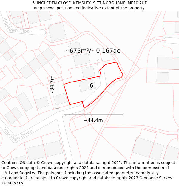 6, INGLEDEN CLOSE, KEMSLEY, SITTINGBOURNE, ME10 2UF: Plot and title map