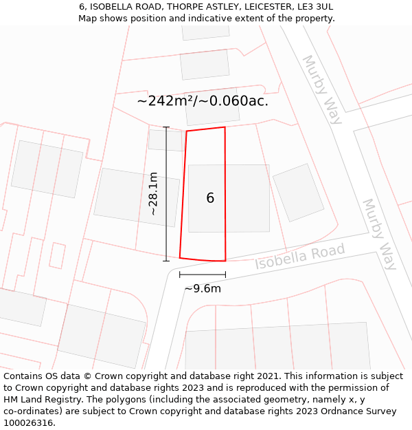 6, ISOBELLA ROAD, THORPE ASTLEY, LEICESTER, LE3 3UL: Plot and title map