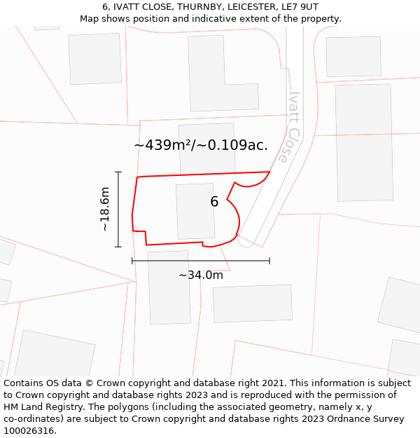 6, IVATT CLOSE, THURNBY, LEICESTER, LE7 9UT: Plot and title map