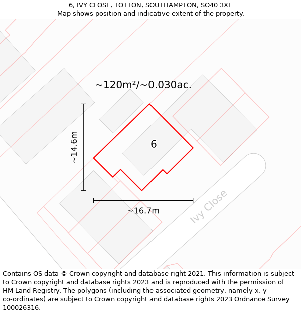 6, IVY CLOSE, TOTTON, SOUTHAMPTON, SO40 3XE: Plot and title map