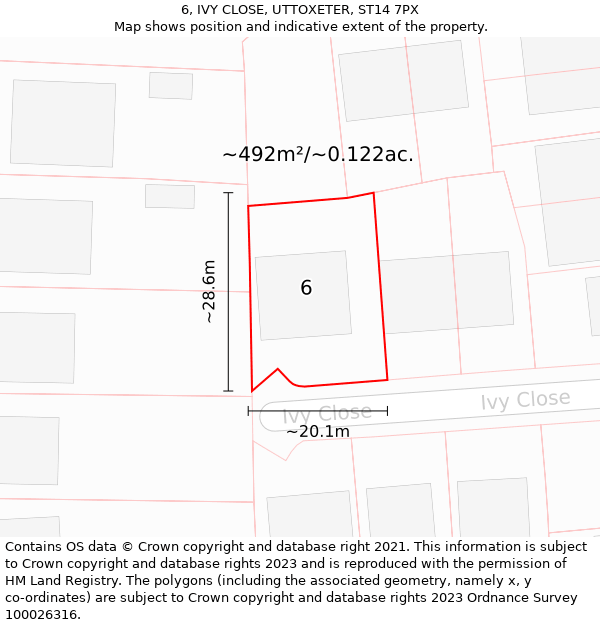 6, IVY CLOSE, UTTOXETER, ST14 7PX: Plot and title map