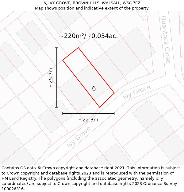 6, IVY GROVE, BROWNHILLS, WALSALL, WS8 7EZ: Plot and title map