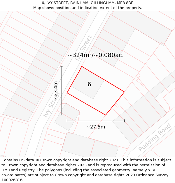 6, IVY STREET, RAINHAM, GILLINGHAM, ME8 8BE: Plot and title map