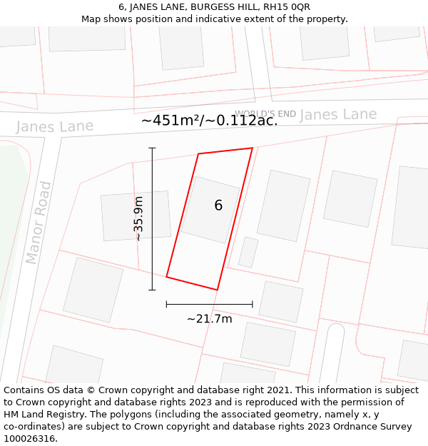 6, JANES LANE, BURGESS HILL, RH15 0QR: Plot and title map