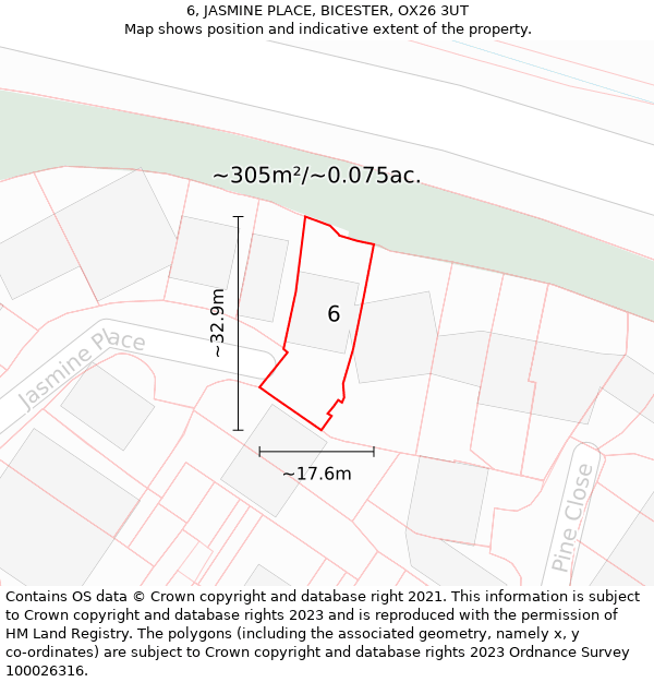 6, JASMINE PLACE, BICESTER, OX26 3UT: Plot and title map