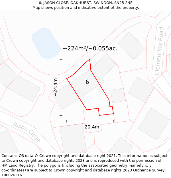 6, JASON CLOSE, OAKHURST, SWINDON, SN25 2NE: Plot and title map