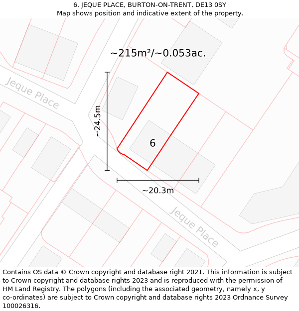 6, JEQUE PLACE, BURTON-ON-TRENT, DE13 0SY: Plot and title map