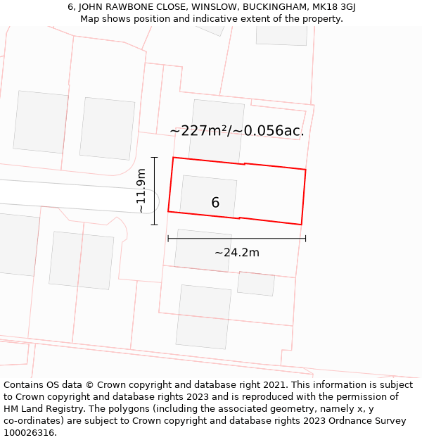 6, JOHN RAWBONE CLOSE, WINSLOW, BUCKINGHAM, MK18 3GJ: Plot and title map