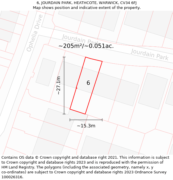 6, JOURDAIN PARK, HEATHCOTE, WARWICK, CV34 6FJ: Plot and title map