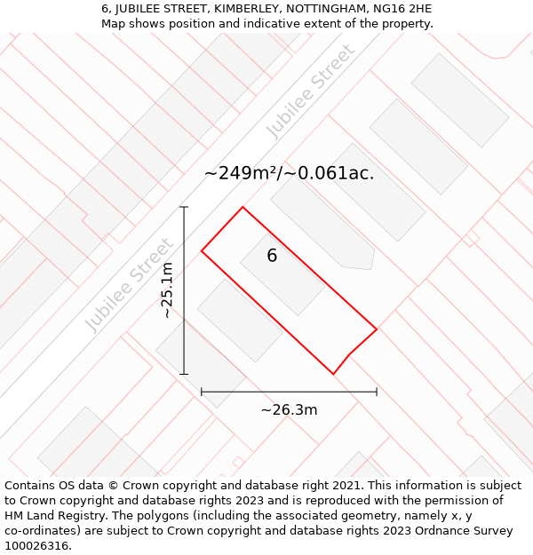 6, JUBILEE STREET, KIMBERLEY, NOTTINGHAM, NG16 2HE: Plot and title map