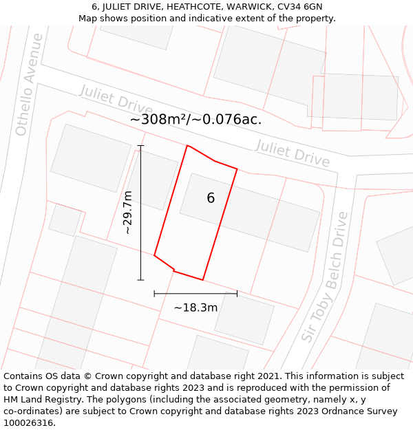 6, JULIET DRIVE, HEATHCOTE, WARWICK, CV34 6GN: Plot and title map