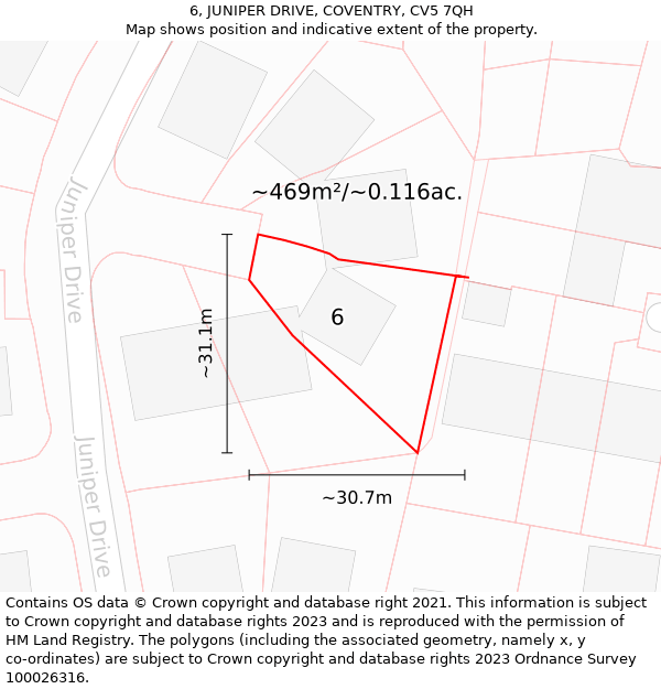 6, JUNIPER DRIVE, COVENTRY, CV5 7QH: Plot and title map