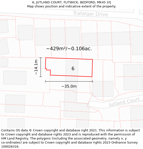 6, JUTLAND COURT, FLITWICK, BEDFORD, MK45 1FJ: Plot and title map