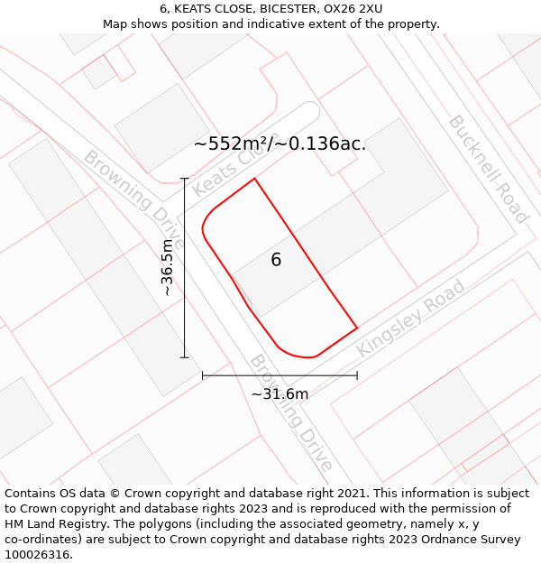 6, KEATS CLOSE, BICESTER, OX26 2XU: Plot and title map