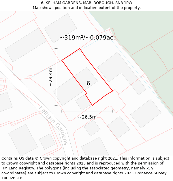 6, KELHAM GARDENS, MARLBOROUGH, SN8 1PW: Plot and title map