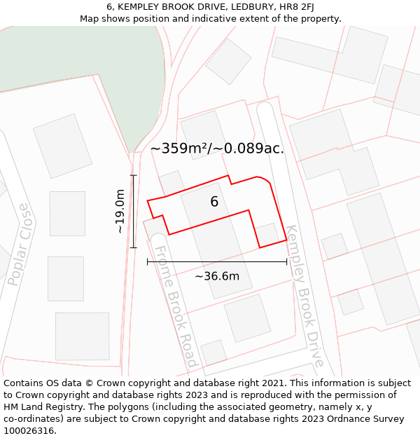 6, KEMPLEY BROOK DRIVE, LEDBURY, HR8 2FJ: Plot and title map