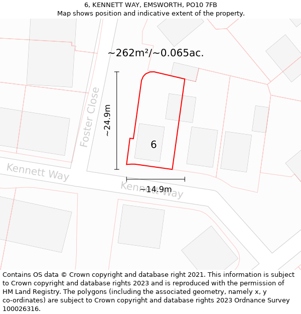 6, KENNETT WAY, EMSWORTH, PO10 7FB: Plot and title map