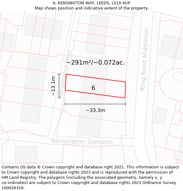 6, KENSINGTON WAY, LEEDS, LS10 4UP: Plot and title map