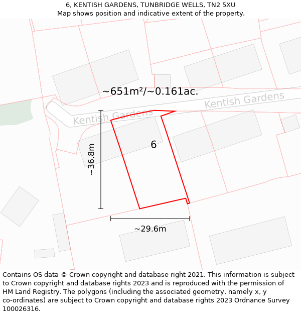 6, KENTISH GARDENS, TUNBRIDGE WELLS, TN2 5XU: Plot and title map