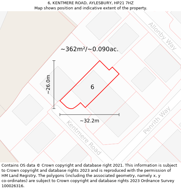 6, KENTMERE ROAD, AYLESBURY, HP21 7HZ: Plot and title map
