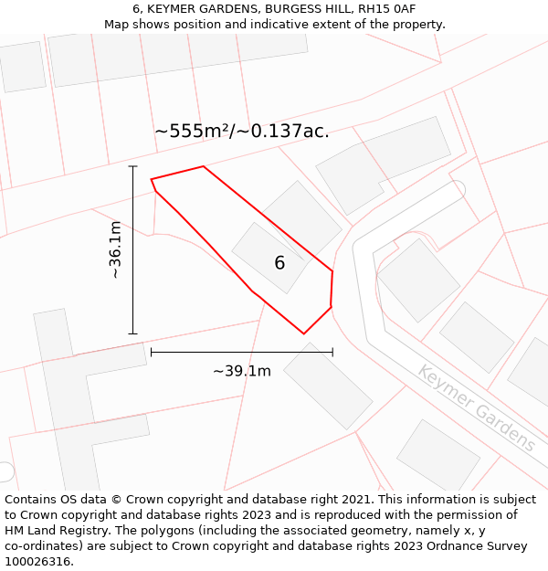 6, KEYMER GARDENS, BURGESS HILL, RH15 0AF: Plot and title map