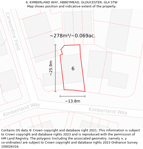 6, KIMBERLAND WAY, ABBEYMEAD, GLOUCESTER, GL4 5TW: Plot and title map