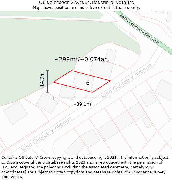 6, KING GEORGE V AVENUE, MANSFIELD, NG18 4FR: Plot and title map