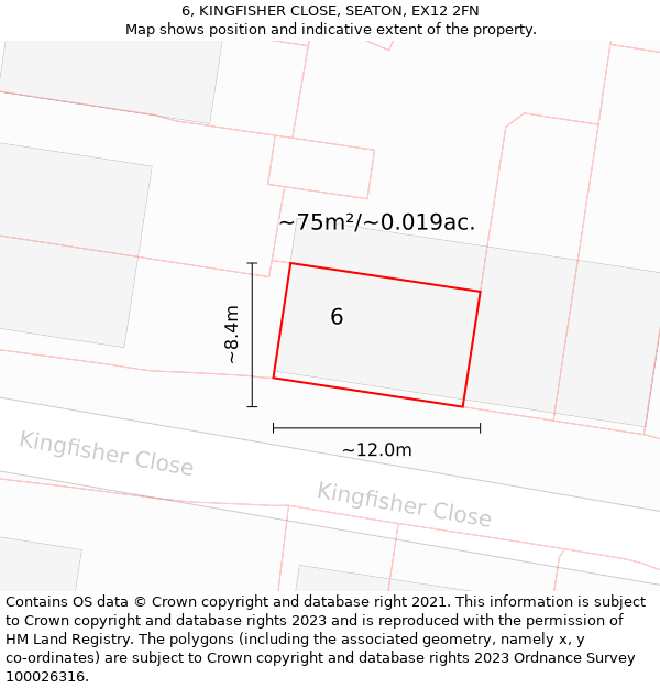 6, KINGFISHER CLOSE, SEATON, EX12 2FN: Plot and title map