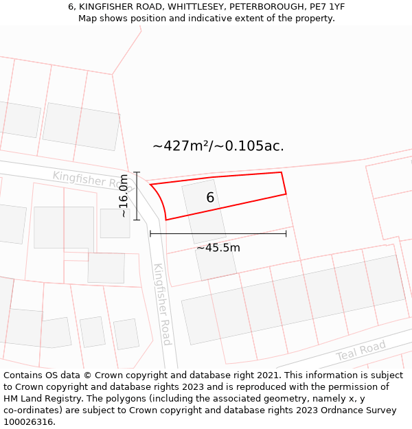 6, KINGFISHER ROAD, WHITTLESEY, PETERBOROUGH, PE7 1YF: Plot and title map