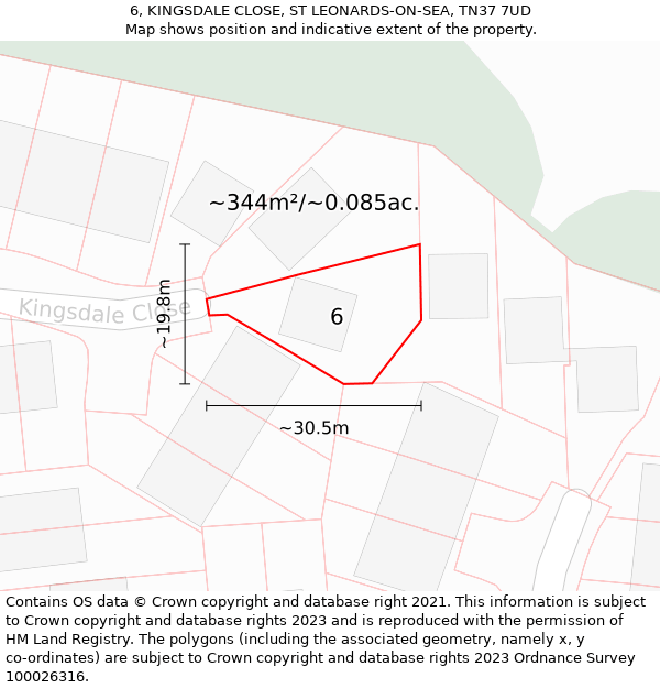 6, KINGSDALE CLOSE, ST LEONARDS-ON-SEA, TN37 7UD: Plot and title map