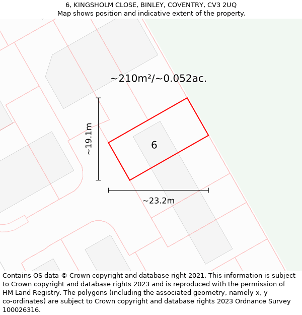 6, KINGSHOLM CLOSE, BINLEY, COVENTRY, CV3 2UQ: Plot and title map