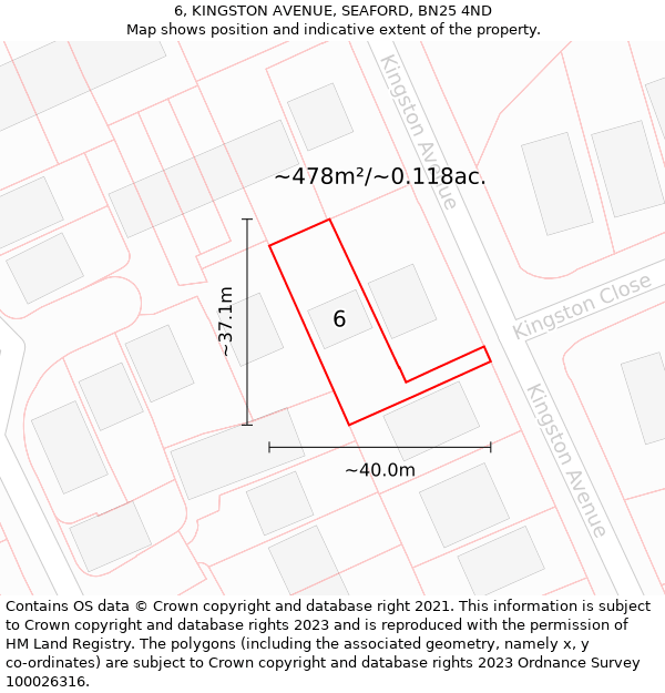 6, KINGSTON AVENUE, SEAFORD, BN25 4ND: Plot and title map
