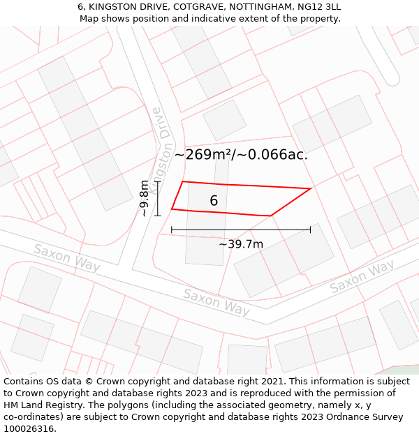 6, KINGSTON DRIVE, COTGRAVE, NOTTINGHAM, NG12 3LL: Plot and title map