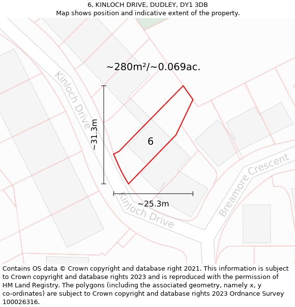 6, KINLOCH DRIVE, DUDLEY, DY1 3DB: Plot and title map