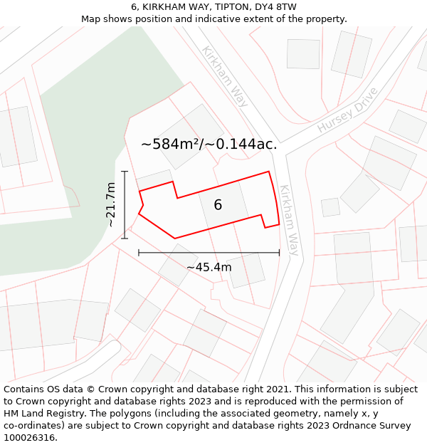 6, KIRKHAM WAY, TIPTON, DY4 8TW: Plot and title map