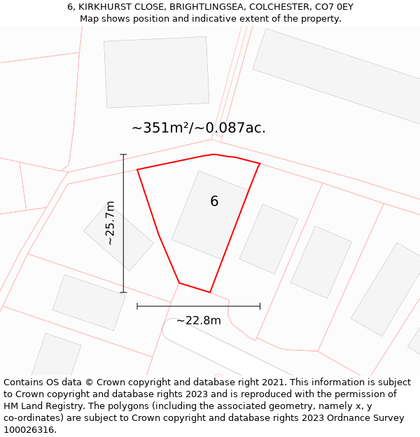 6, KIRKHURST CLOSE, BRIGHTLINGSEA, COLCHESTER, CO7 0EY: Plot and title map