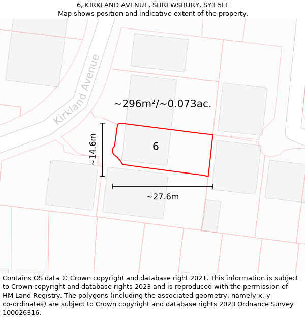 6, KIRKLAND AVENUE, SHREWSBURY, SY3 5LF: Plot and title map