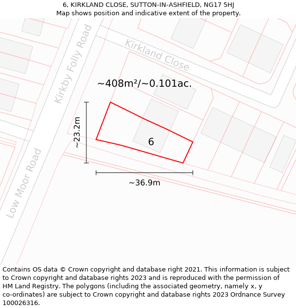 6, KIRKLAND CLOSE, SUTTON-IN-ASHFIELD, NG17 5HJ: Plot and title map