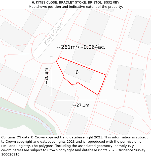 6, KITES CLOSE, BRADLEY STOKE, BRISTOL, BS32 0BY: Plot and title map