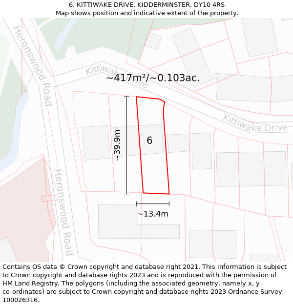 6, KITTIWAKE DRIVE, KIDDERMINSTER, DY10 4RS: Plot and title map