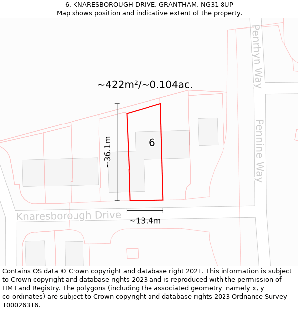 6, KNARESBOROUGH DRIVE, GRANTHAM, NG31 8UP: Plot and title map