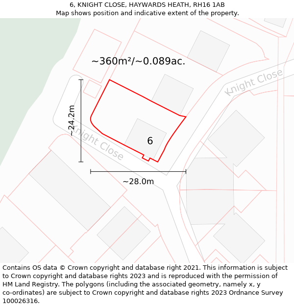 6, KNIGHT CLOSE, HAYWARDS HEATH, RH16 1AB: Plot and title map