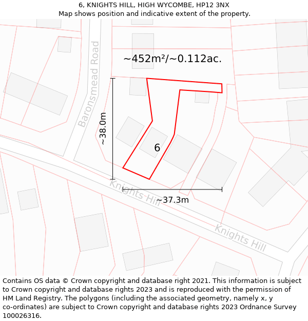 6, KNIGHTS HILL, HIGH WYCOMBE, HP12 3NX: Plot and title map