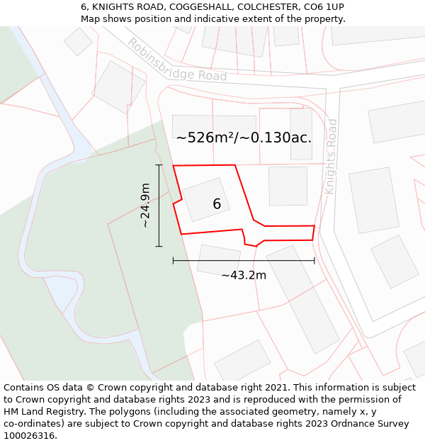 6, KNIGHTS ROAD, COGGESHALL, COLCHESTER, CO6 1UP: Plot and title map
